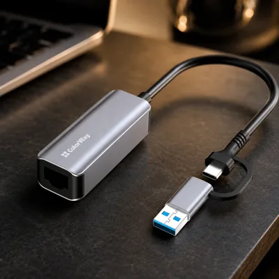 Адаптер USB-C + USB A to RJ45 Ethernet 1000Mbps ColorWay (CW-AD-CRG)
