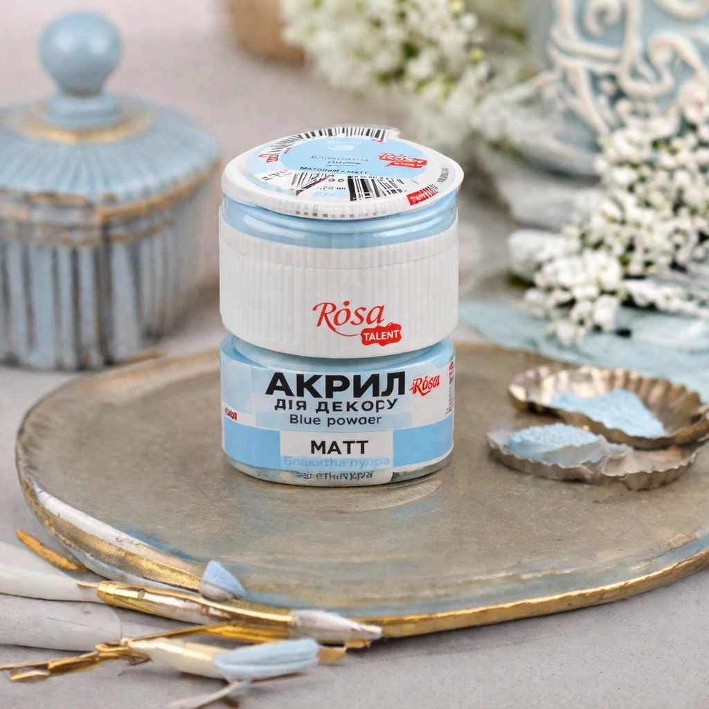 Акрил для декору, Блакитна пудра, матовий, 20 мл, ROSA TALENT
