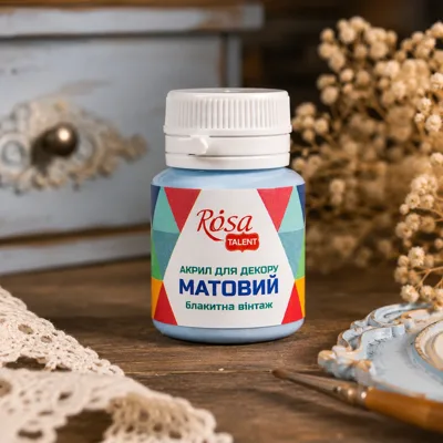 Акрил для декору, Блакитна вінтаж, матовий, 20 мл, ROSA TALENT