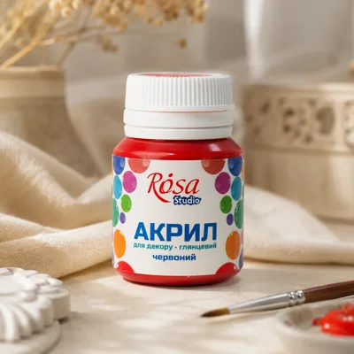 Акрил для декору, Червоний, глянцевий, 20 мл, ROSA Studio