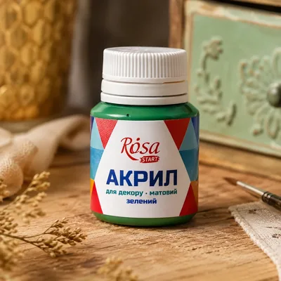 Акрил для декору, Зелений, матовий, 20 мл, ROSA START