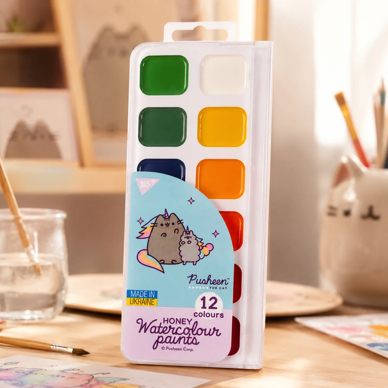 Акварель медова 12 кольорів Yes Pusheen — Малювання та ліплення