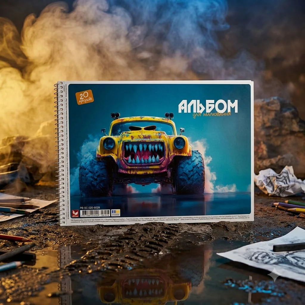 Альбом для малювання на спіралі 20 аркушів, щільність 120 гр/м2, Школярик