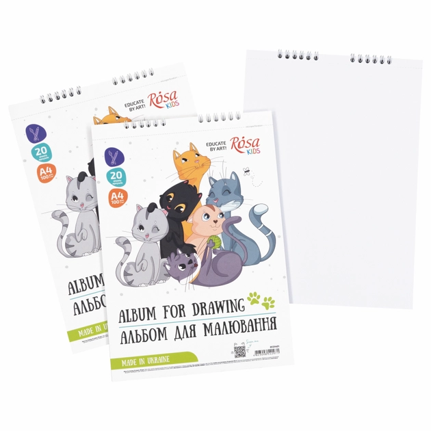 Альбом для малювання на спіралі А4 Rosa Kids Cats Friendship 100г/м2 20 аркушів — фото 2