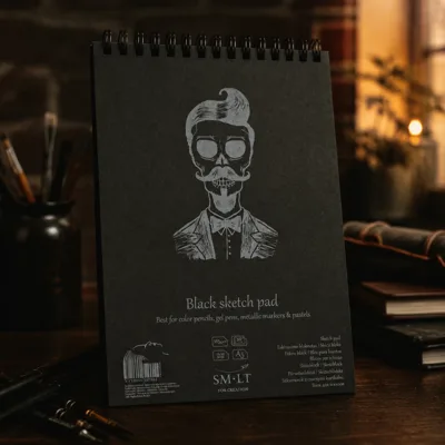 Альбом для рисунку на спіралі AUTHENTIC (black) А5, 165г/м2, 20л, чорний папір, SMILTAINIS