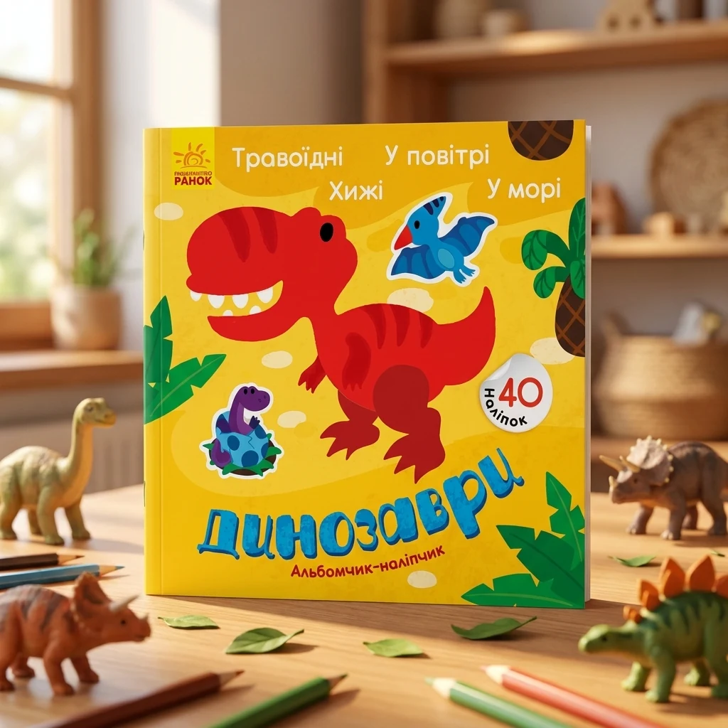 Альбомчик-наліпчик: Динозаври. Травоїдні. Хижі. У повітрі. У морі. — Розмальовки та аплікації