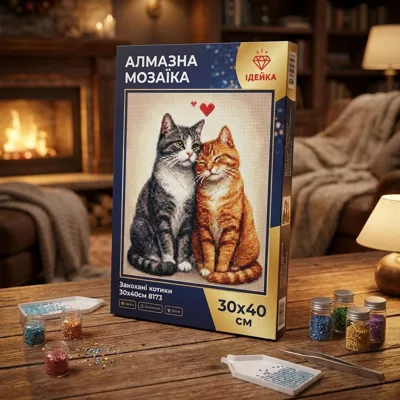 Алмазна мозаїка Ідейка на підрамнику Закохані котики 30x40см 8173
