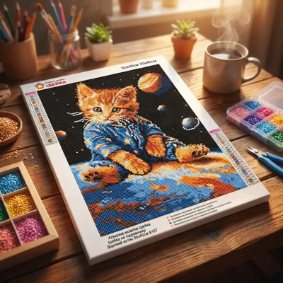 Алмазна мозаїка Ідейка на підрамнику Зоряний котик 30x40см 8167