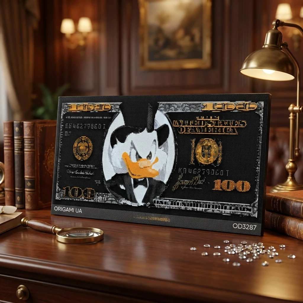 Алмазна мозаїка Origami UA Герої кіно Скрудж Макдак долар чорний 40х80 см OD3287
