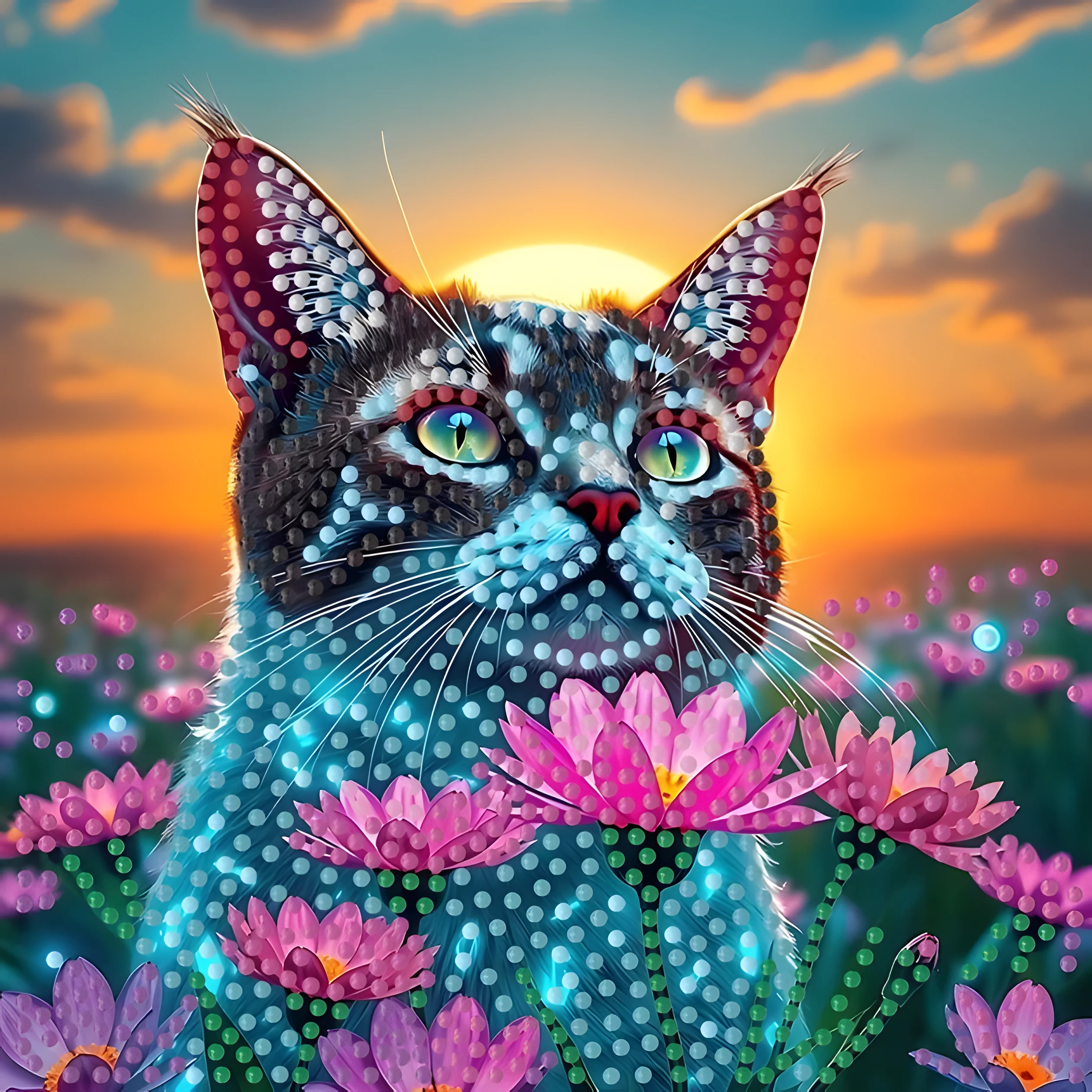 Алмазна мозаїка Strateg Кіт у полі 18х18 см