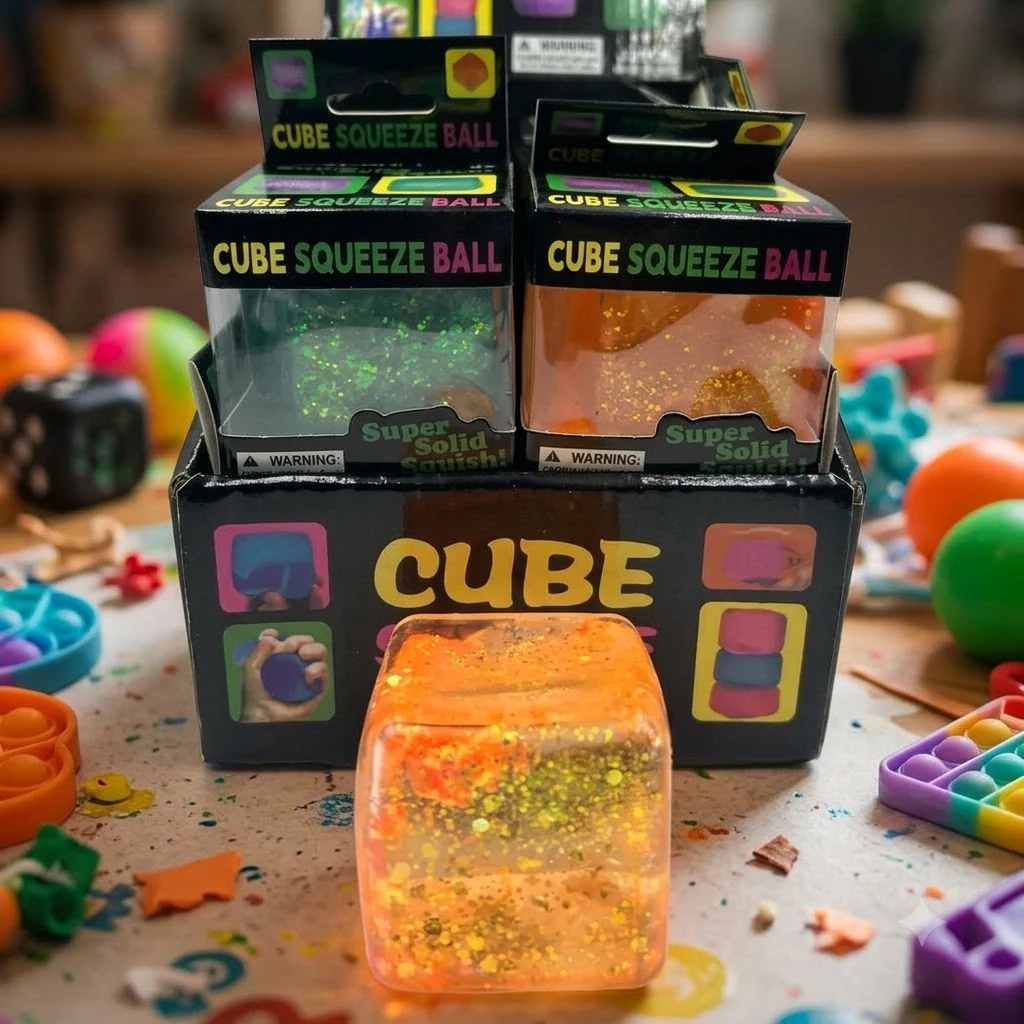 Антистрес сквіш кубик льоду "Cube Squeeze Ball"Гліттер" у коробці