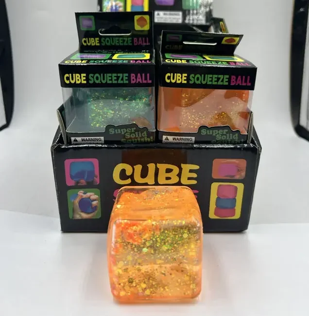 Антистрес сквіш кубик льоду "Cube Squeeze Ball"Гліттер" у коробці