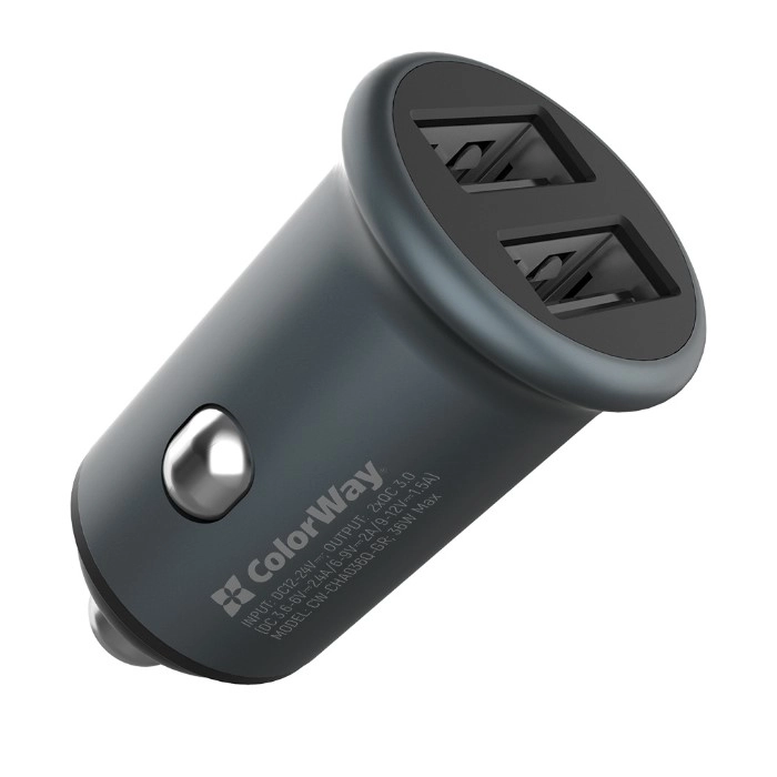 АЗП ColorWay 2USB Quick Charge 3.0 (36W) Gray (CW-CHA036Q-GR) устройство ColorWay 2USB Quick Charge 3.0 (36W) Gray (CW-CHA036Q-GR) — фото 2
