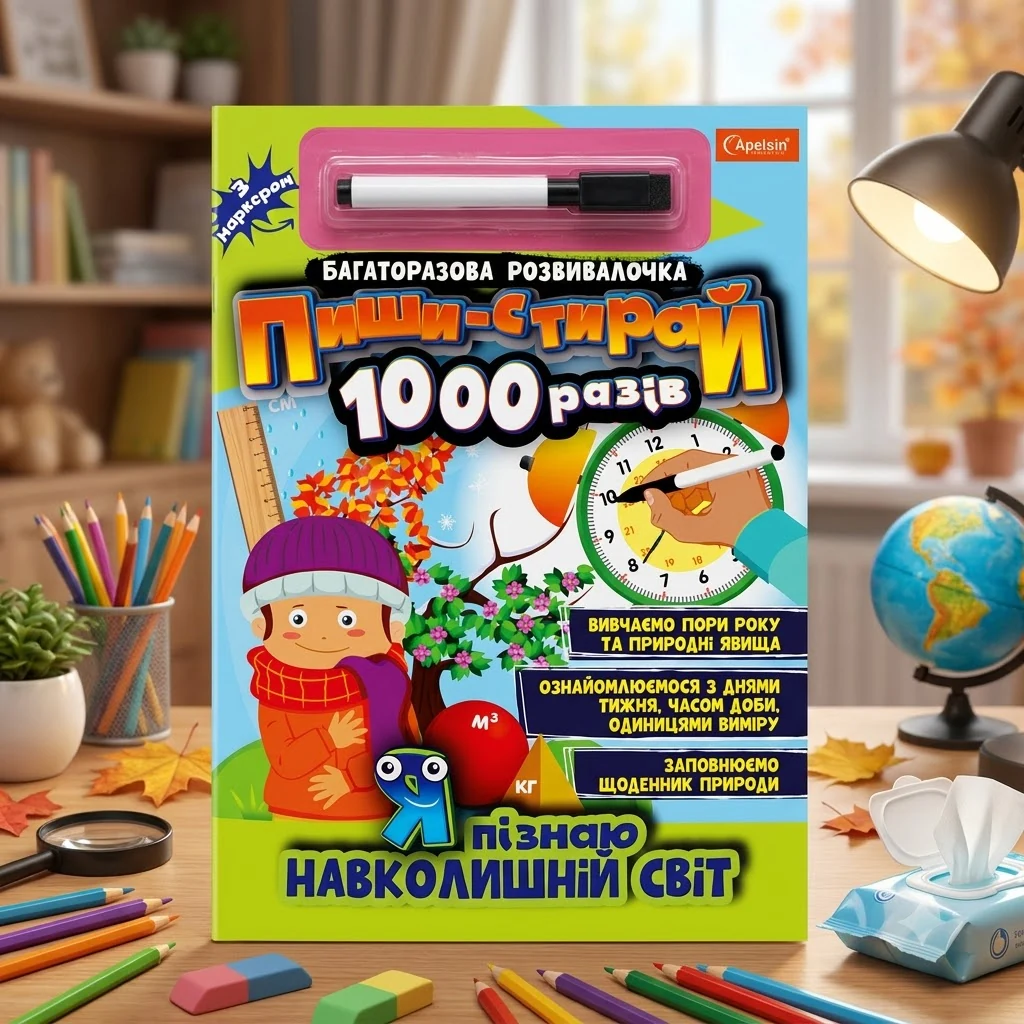 Багаторазова розвивалочка Пиши-стирай 1000 разів з маркером МІКС НТ-08