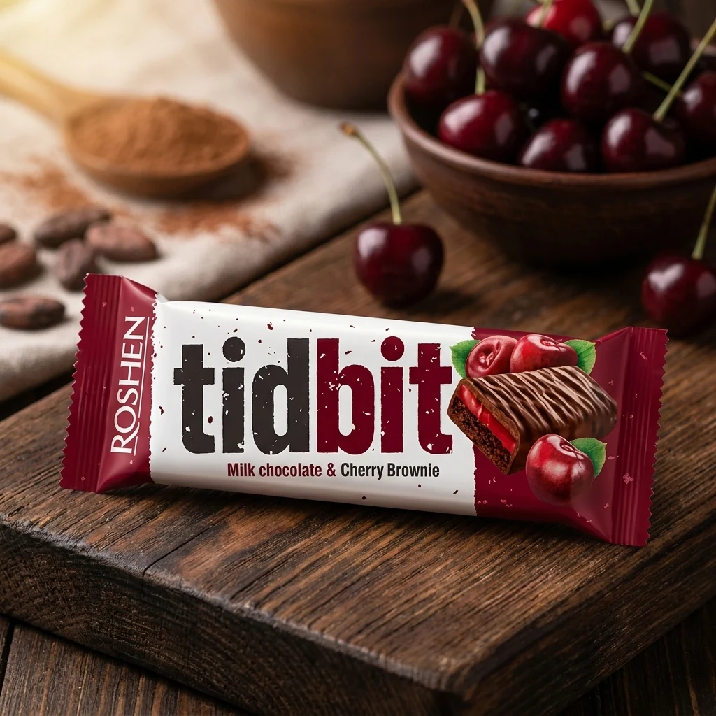 Батончик Roshen Tidbit Вишневий брауні 50г — Продукти та напої