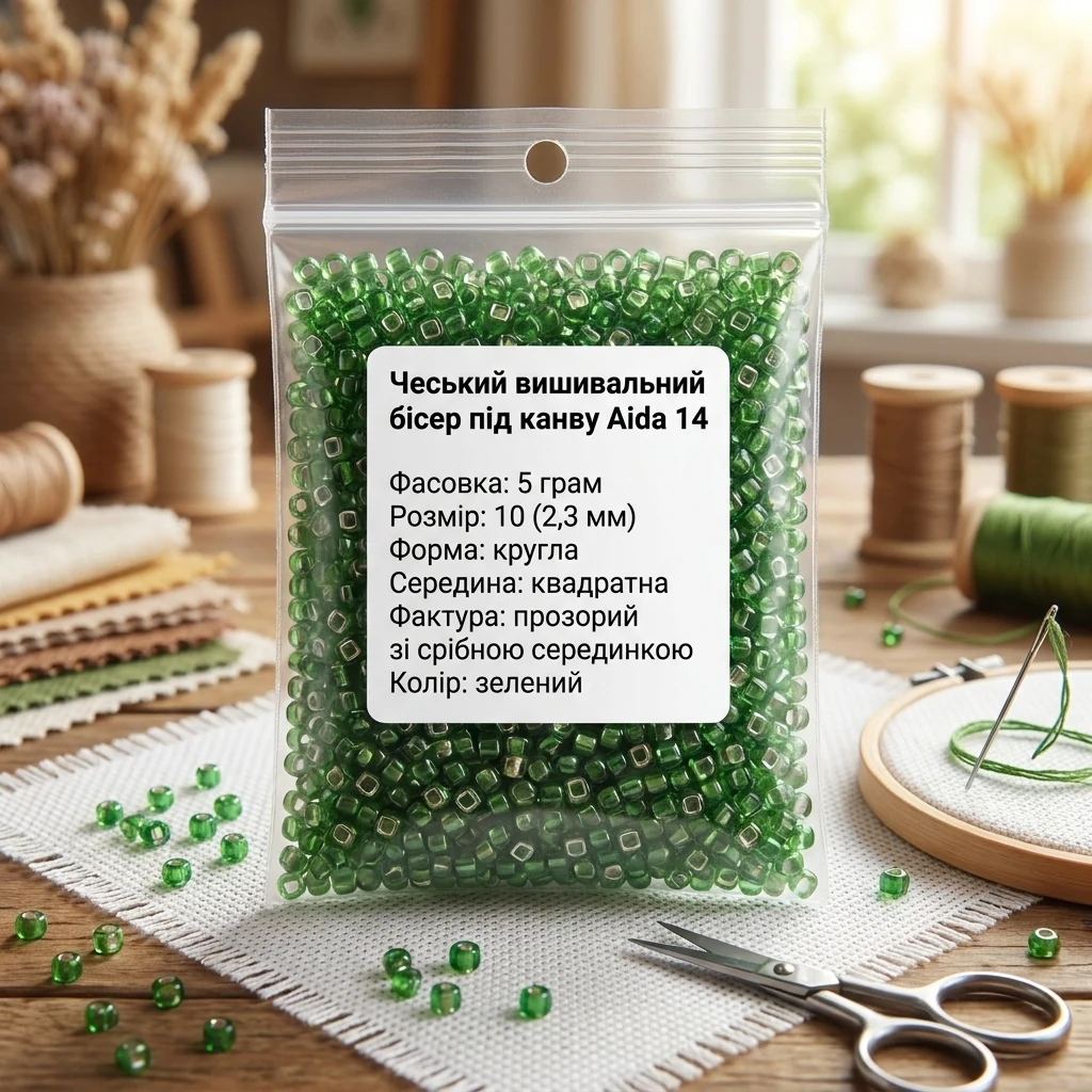 Бісер зелений, 57430, 5г, Preciosa