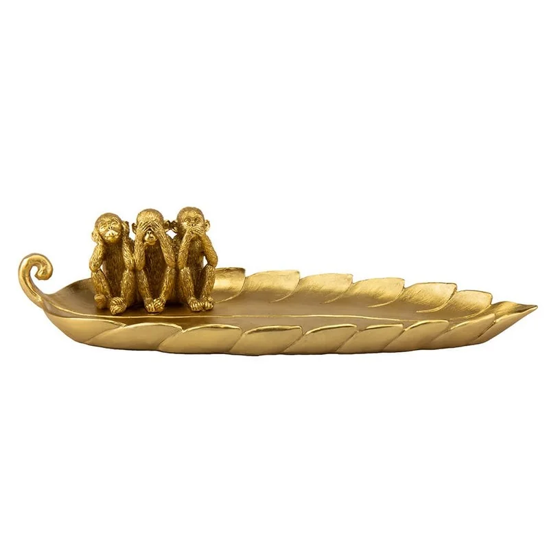 Блюдо керамічне "Лист"Три мавпочки" (45 * 17 * 10 см, золото)