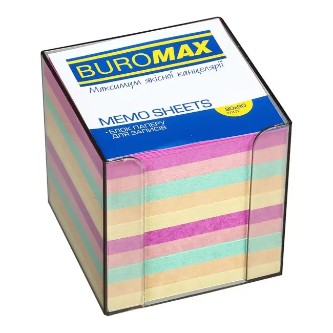 Блок для записів кольоровий, 90*90*90, пластиковий бокс, Buromax — фото 2