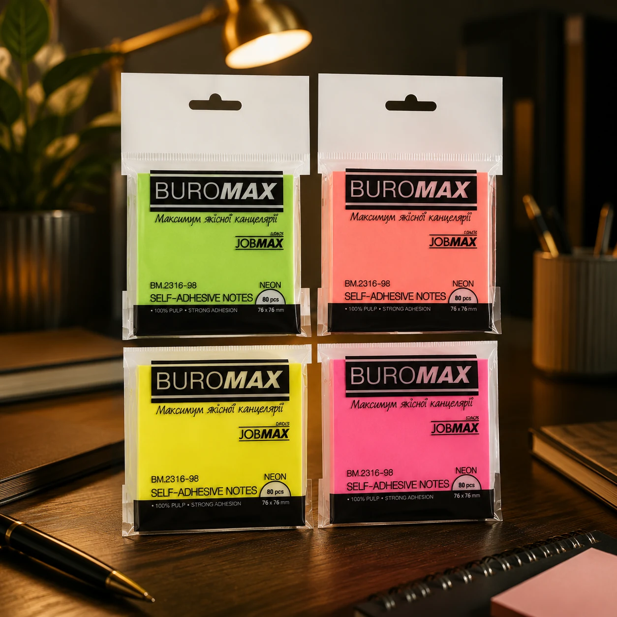 Блок паперу NEON з клейким шаром BUROMAX 80аркушів асорті BM.2316-98 — Офісний папір
