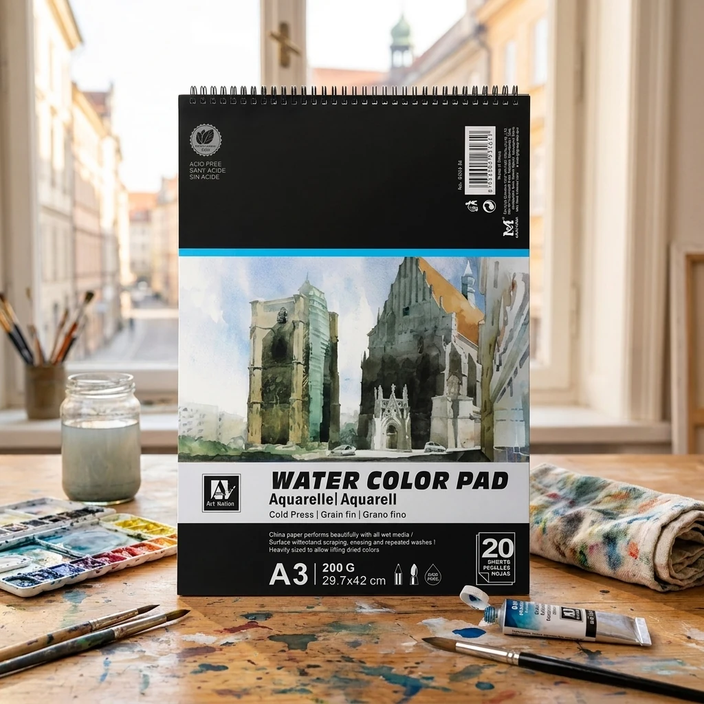 Блокнот акварельний на спіралі, 20 аркушів, А3, 200 г/м2, Art Nation