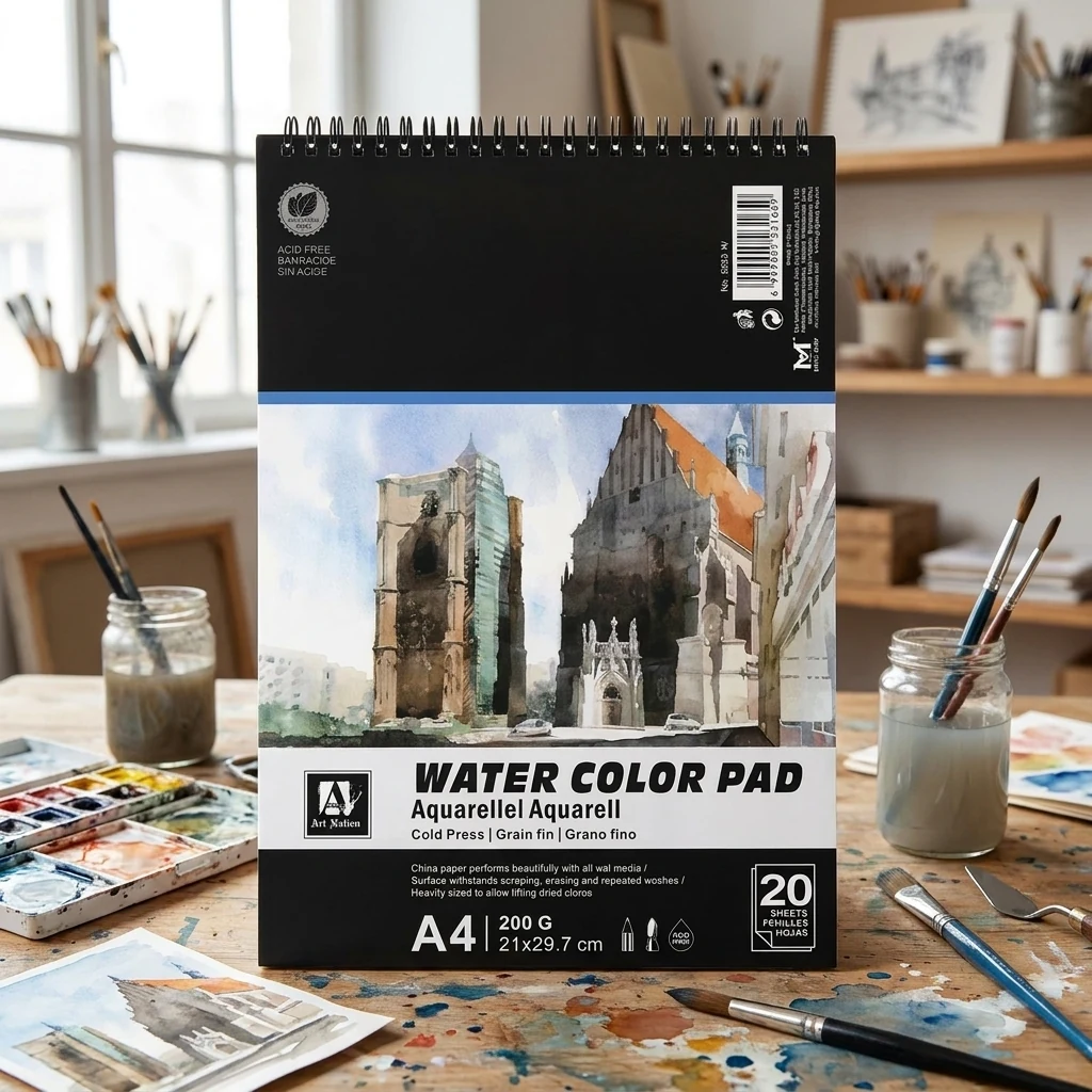 Блокнот акварельний на спіралі, 20 аркушів, А4, 200 г/м2, Art Nation