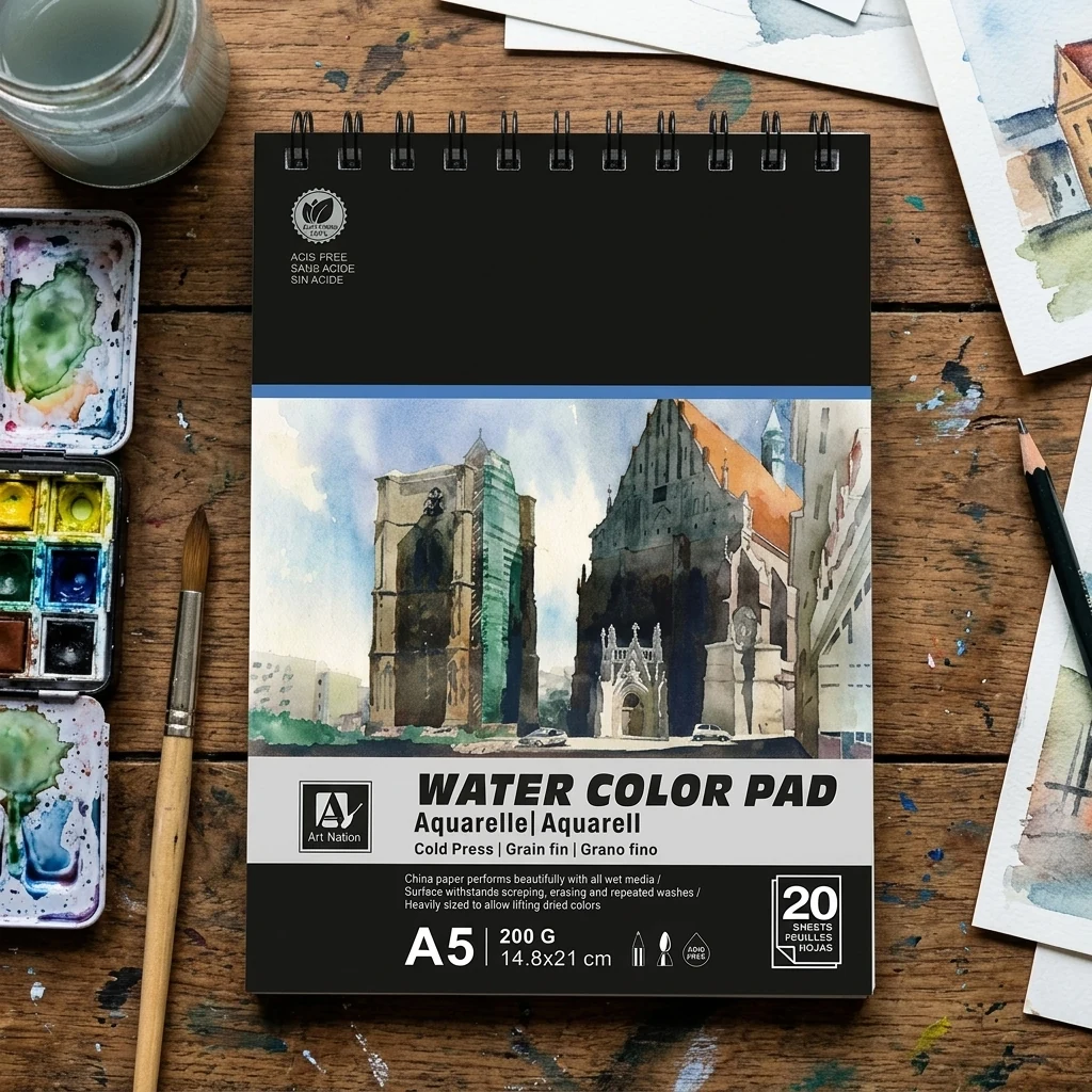 Блокнот акварельний на спіралі, 20 аркушів, А5, 200 г/м2, Art Nation