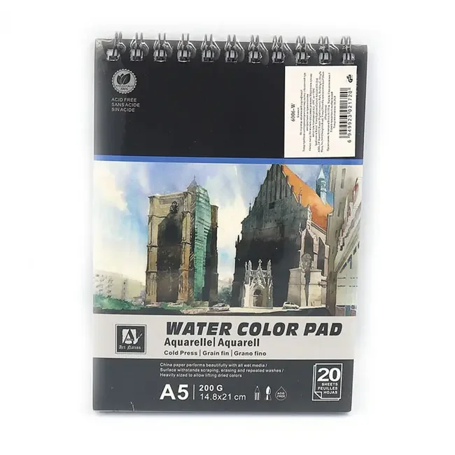 Блокнот акварельний на спіралі, 20 аркушів, А5, 200 г/м2, Art Nation