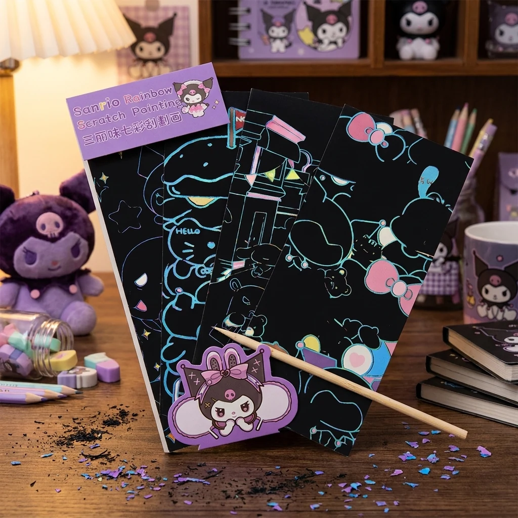 Блокнот для гравюр 8,5*21см 4 чорних аркуші + паличкою "Kuromi"