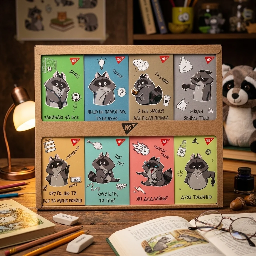 Блокнот клеєний А7 48 аркушів клітинка, обкладинка картон, "Smart raccoon" YES
