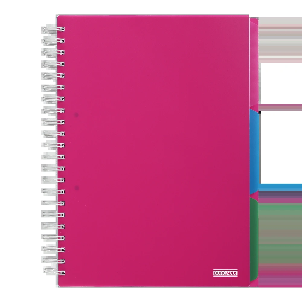 Блокнот на пружині А4 Buromax Bright 120 аркушів клітинка 3 розділювачі рожевий BM.24345912-10