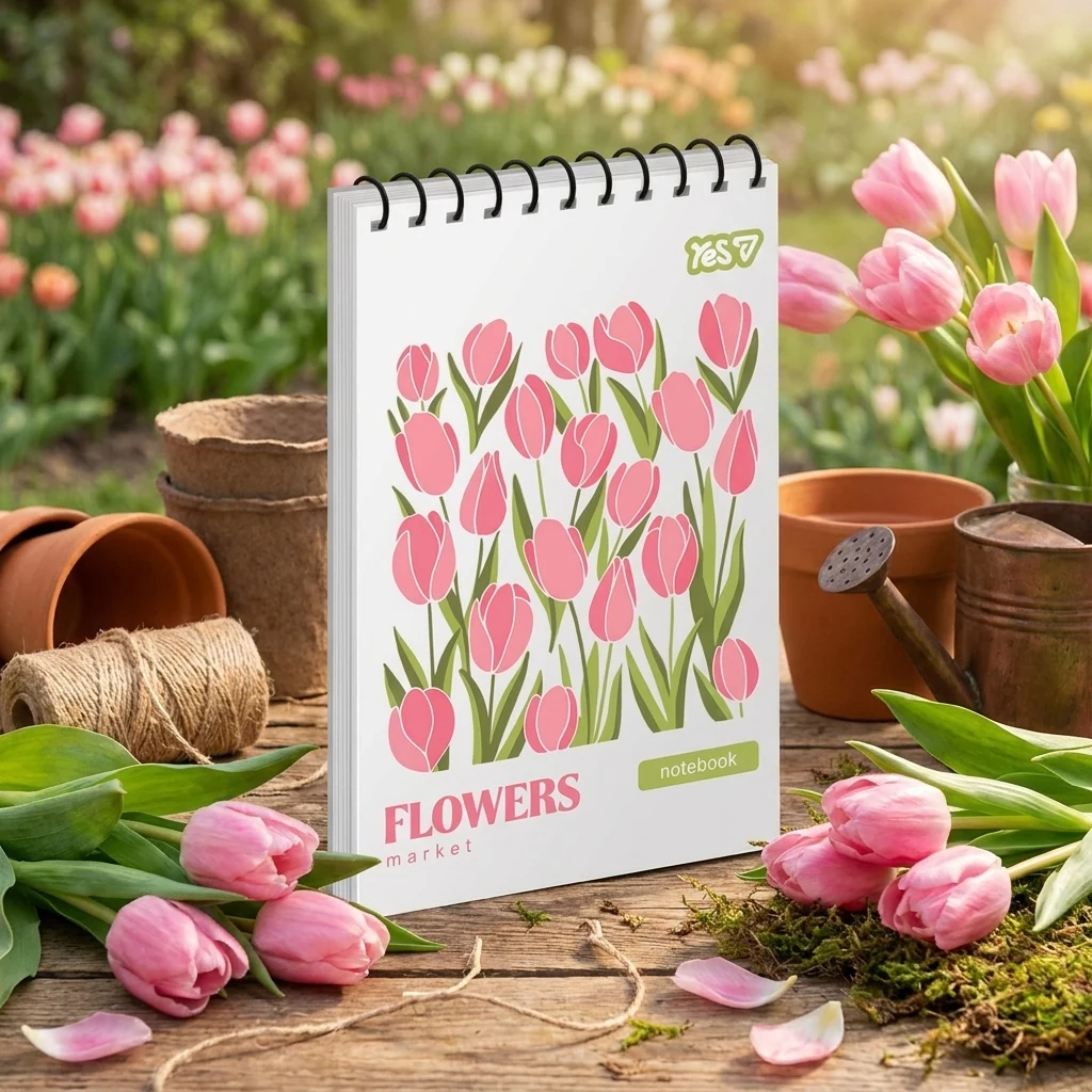 Блокнот на спіралі А6 80 аркушів, клітинка "Flowers" YES
