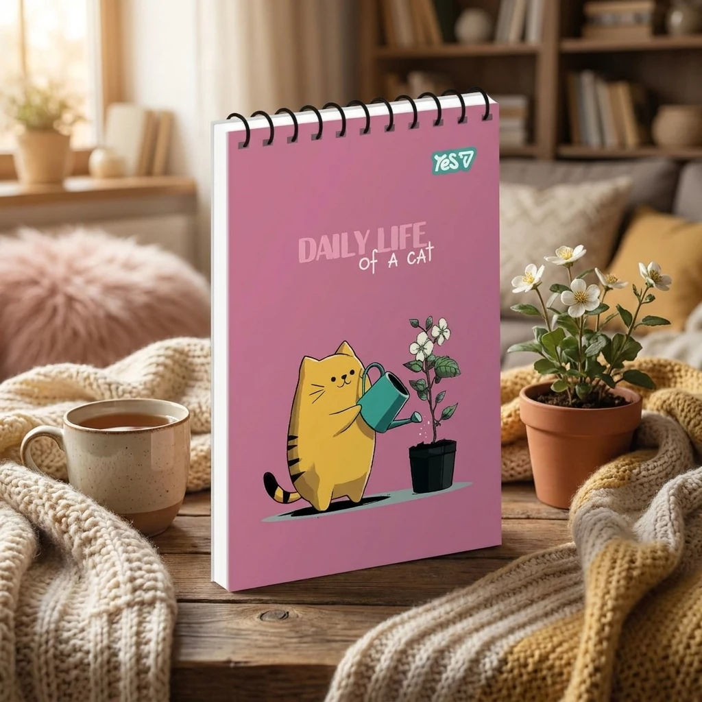 Блокнот на спіралі А6 80 аркушів, клітинка, обкладинка картон "Cozy Mood" YES