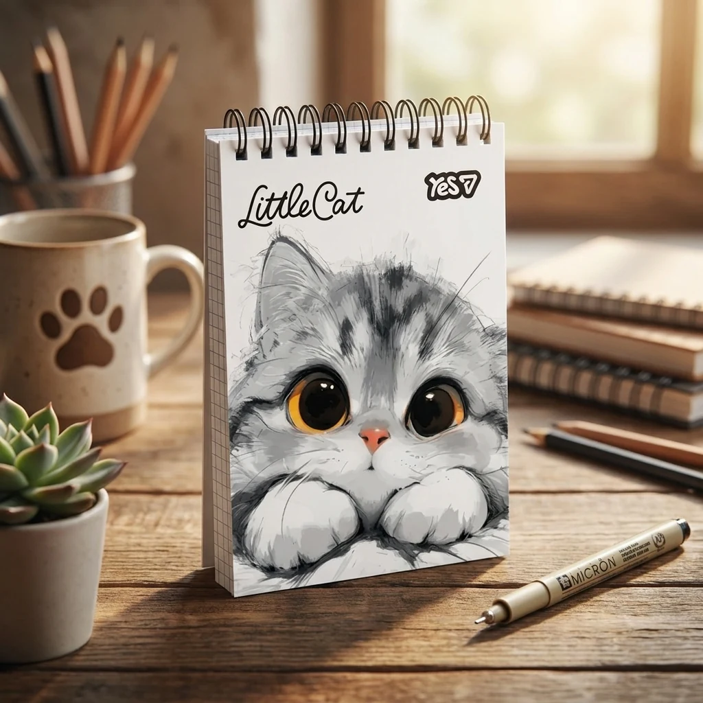 Блокнот на спіралі А7 80 аркушів, клітинка "Cute cet" YES