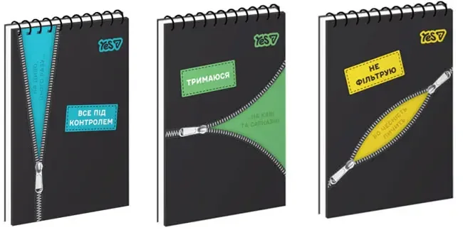 Блокнот на спіралі А7 80 аркушів, клітинка, обкладинка картон "Brighter Inside" YES