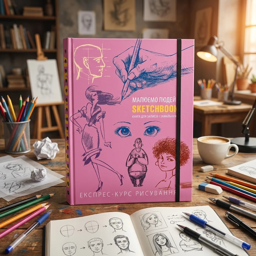 Блокнот-sketchbook.Малюємо людину. бузкова обкладинка. Око