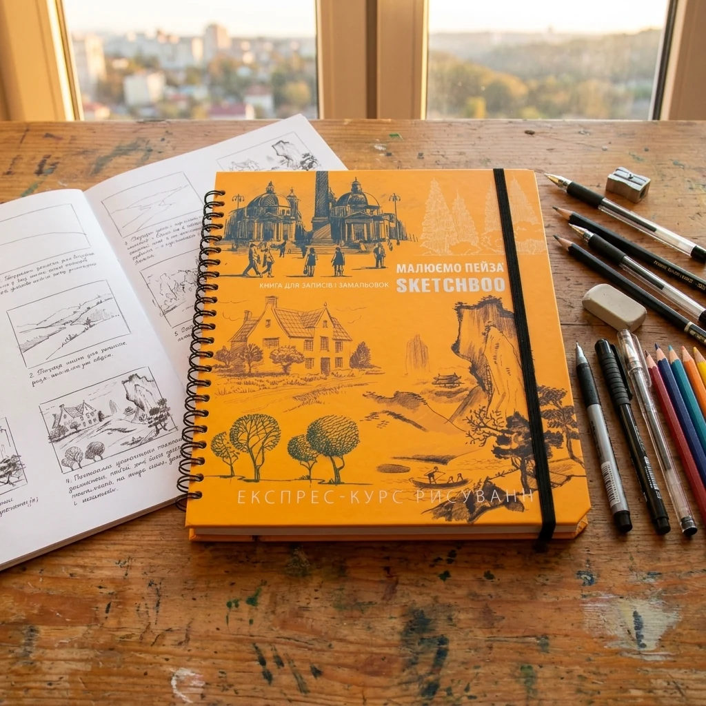 Блокнот-sketchbook.Малюємо пейзаж. помаранчева обкладинка. Око