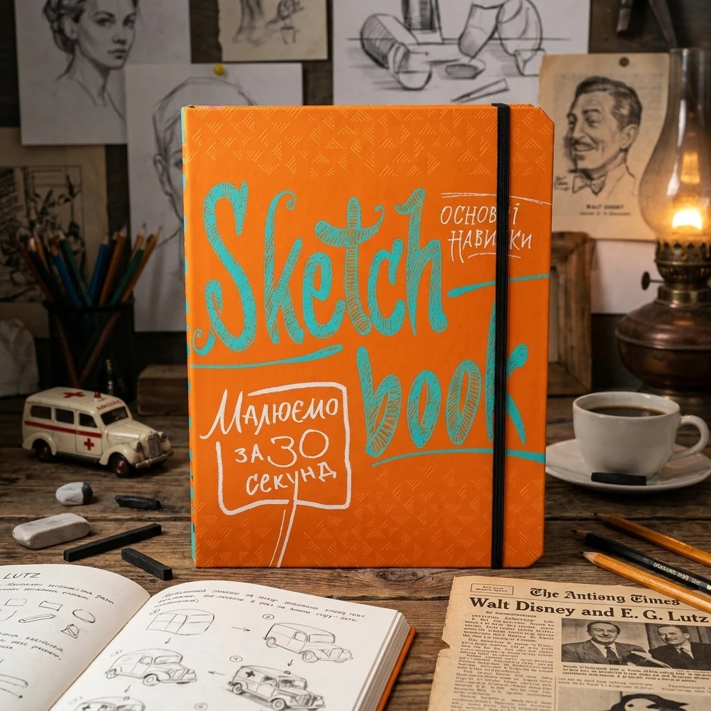 Блокнот-sketchbook.Малюємо за 30сек.Основні навички. помаранчева обкл. Око