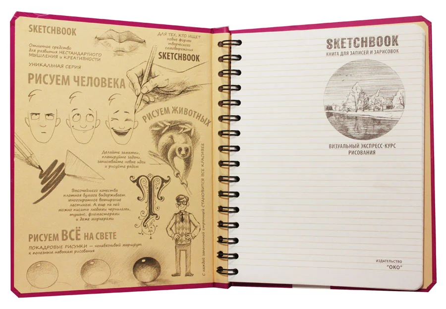 Блокнот-sketchbook.Візуальний експрес-курс рисування. малинова обкладинка.Око — фото 4