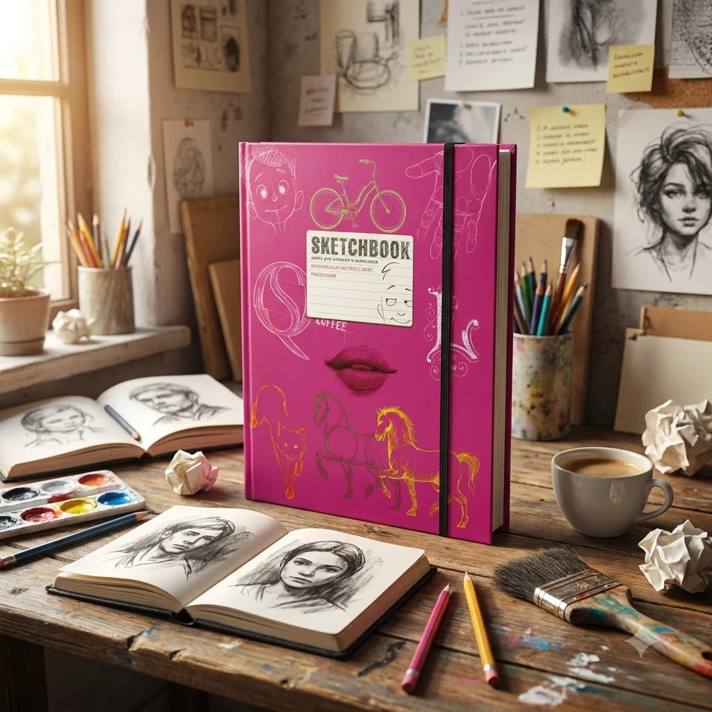 Блокнот-sketchbook.Візуальний експрес-курс рисування. малинова обкладинка.Око