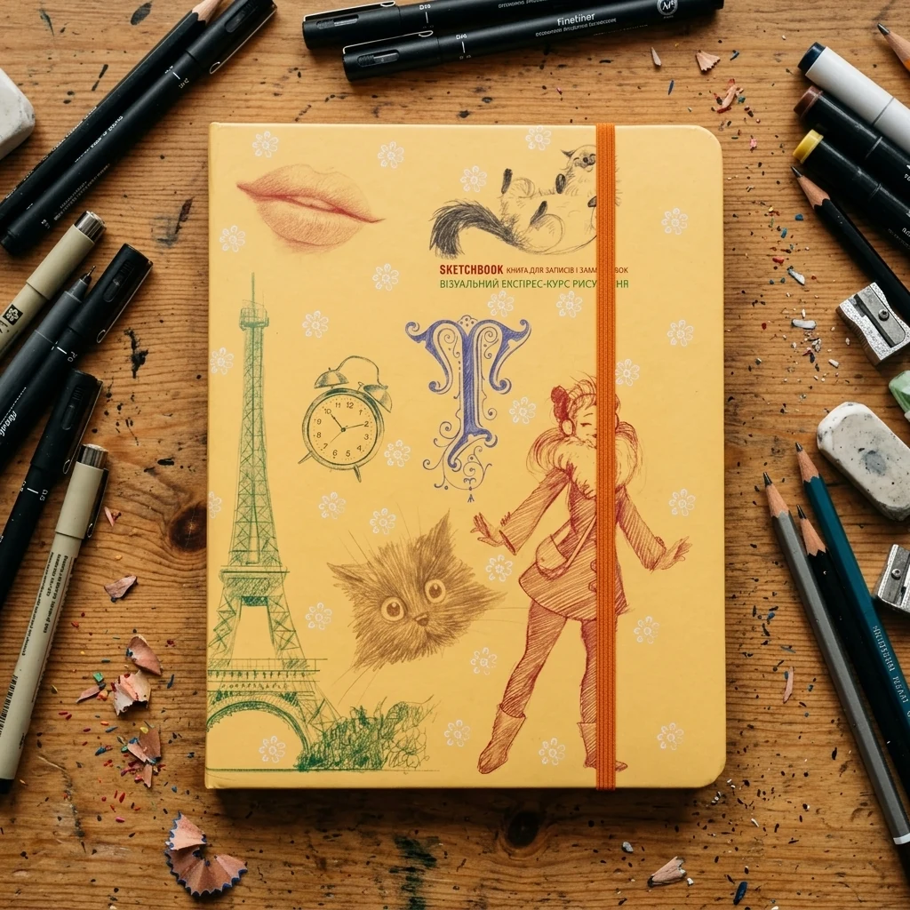 Блокнот-sketchbook.Візуальний експрес-курс рисування. жовта палітурка. Око