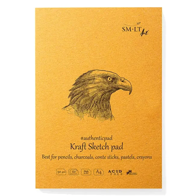 Блокнот-склейка для ескізів AUTHENTIC (Kraft) А4, 90г/м2, 60л, коричневий колір, SMILTAINIS