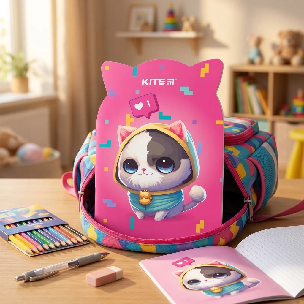 Блокнот В6 Kite 48 аркушів мяка обкладинка скоба Like cat K24-461-2
