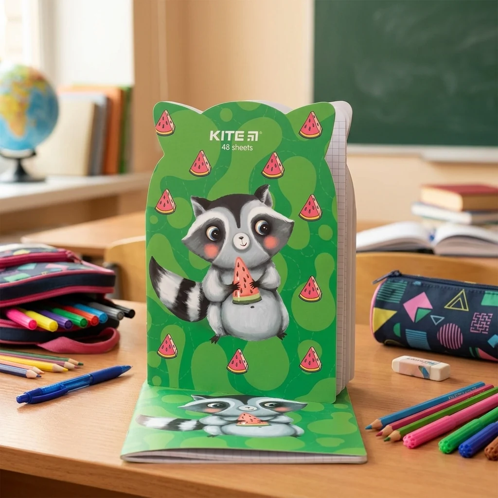 Блокнот В6 Kite 48 аркушів мяка обкладинка скоба Tasty racoon K24-461-4