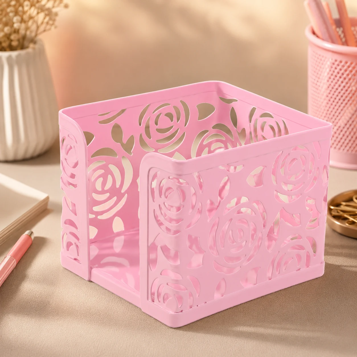 Бокс для паперу BUROMAX ROSE PASTEL металевий рожевий BM.6217-10