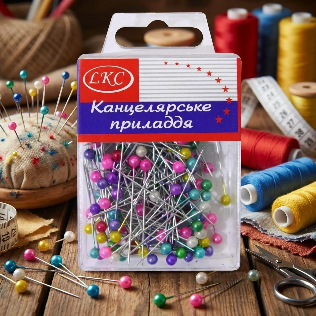 Булавки кольорові - пластиковий бокс 150 шт 36 мм