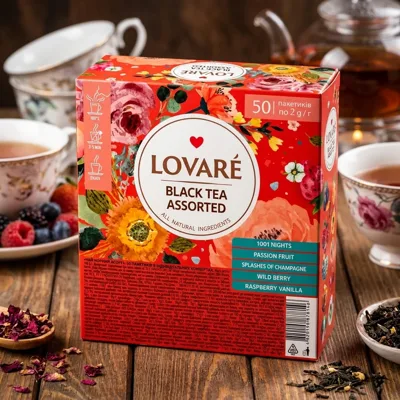 Чай чорний асорті Lovare Assorted Black Tea 5 видів по 10 пакетиків