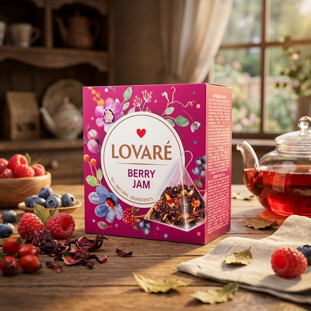 Чай фруктовий Lovare Barry Jam 15 пірамідок по 2 г — Продукти та напої