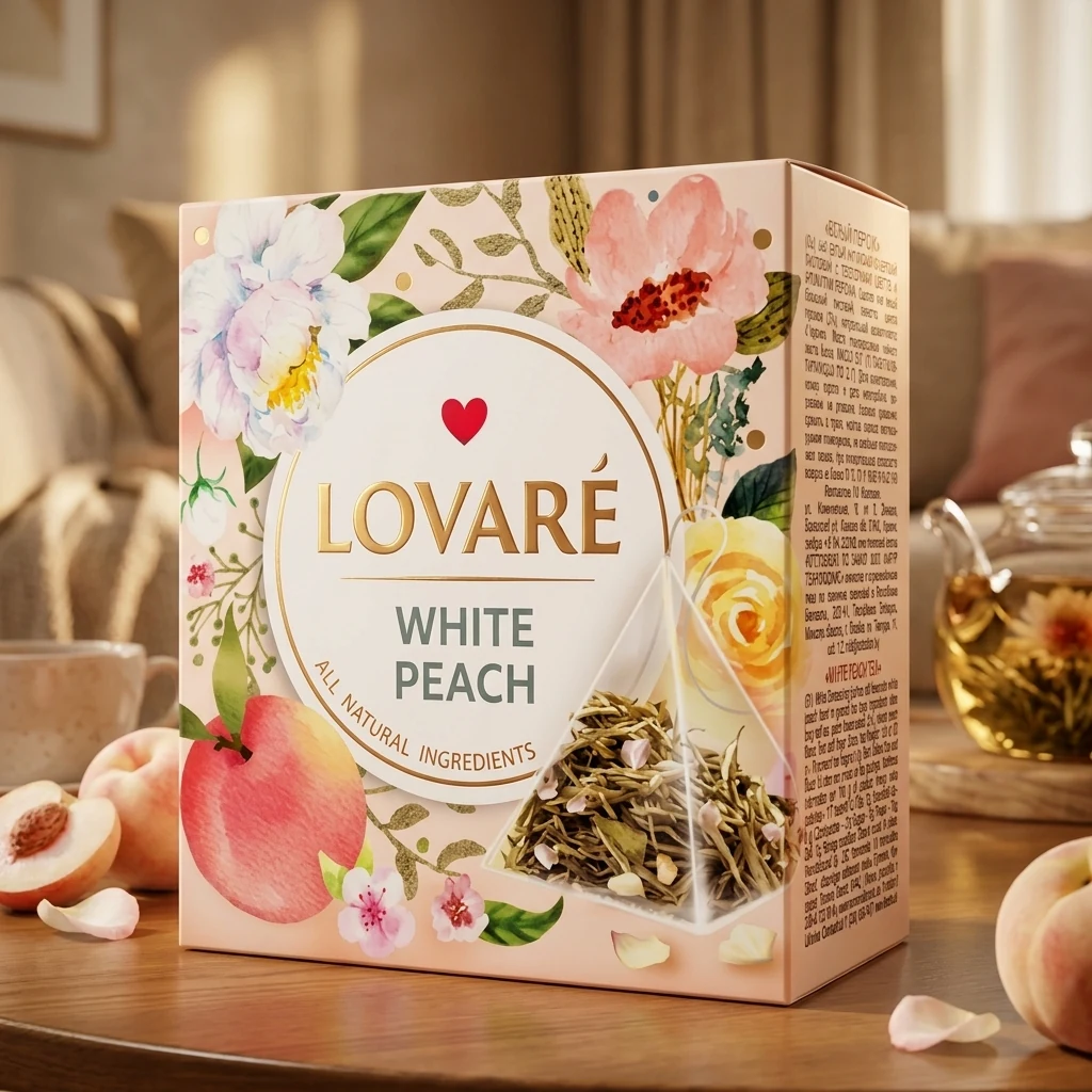 Чай Lovare White peach білий в пірамідках 15 по 2 г 17886 — Продукти та напої