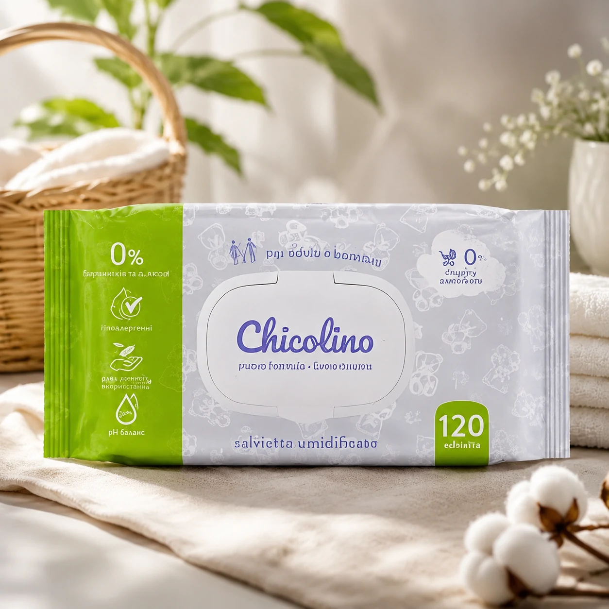 Chicolino Серветка волога puro 120шт — Краса та здоров'я