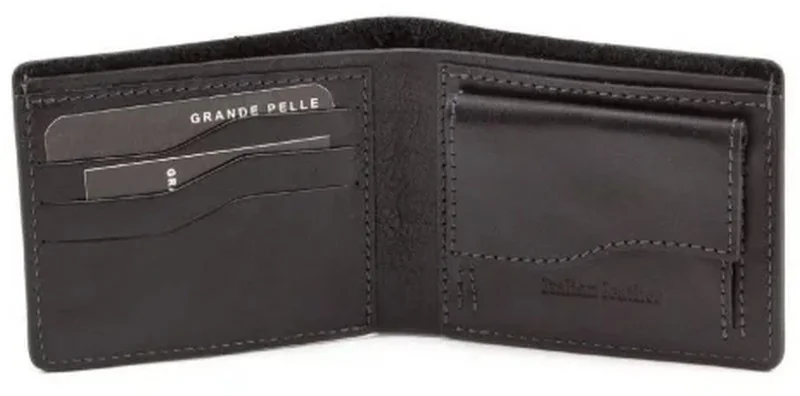 Чоловічий портмоне 9*11,5 см натуральна шкіра чорний Grande Pelle — фото 2